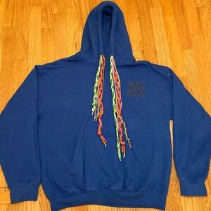 Unique Royal Blue Hoodie with Colorful Strings.